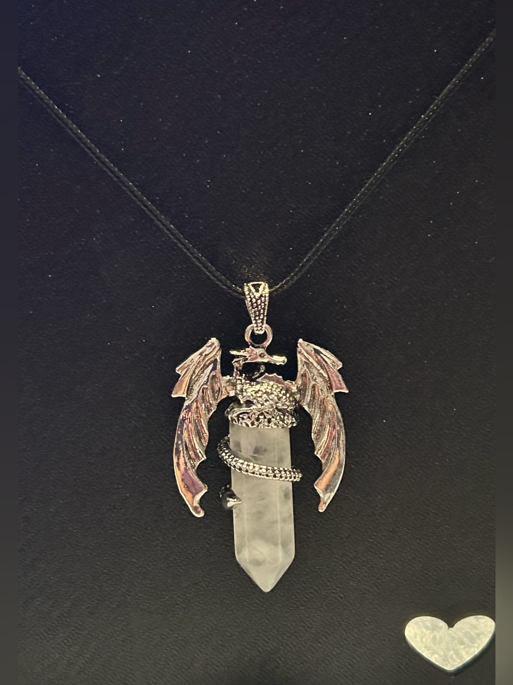 QUARTZ CRYSTAL UNISEX DRAGON PENDANT NECKLACE ON ADJUSTABLE LEATHER CORD/NWOT!